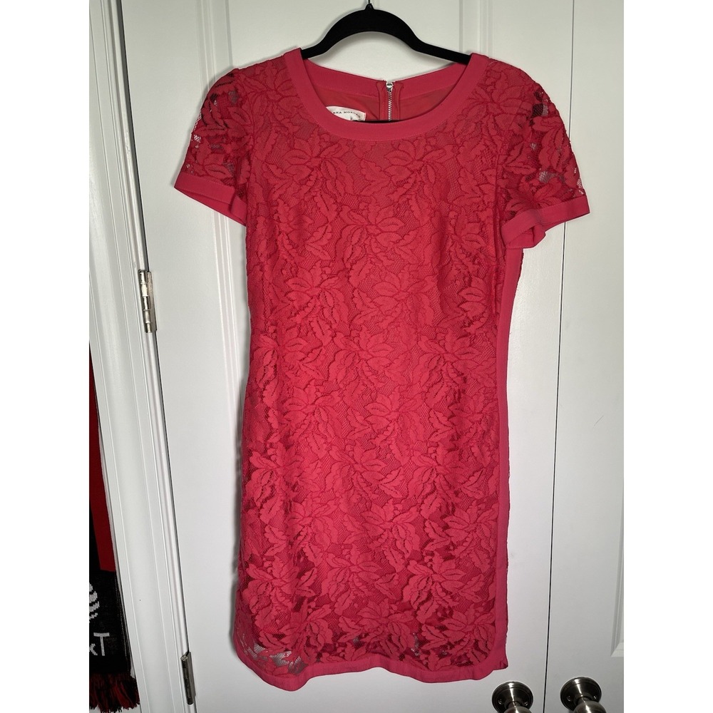 Donna Morgan Pink Floral Lace Overlay Short Sleeve Shift Dress 2‎